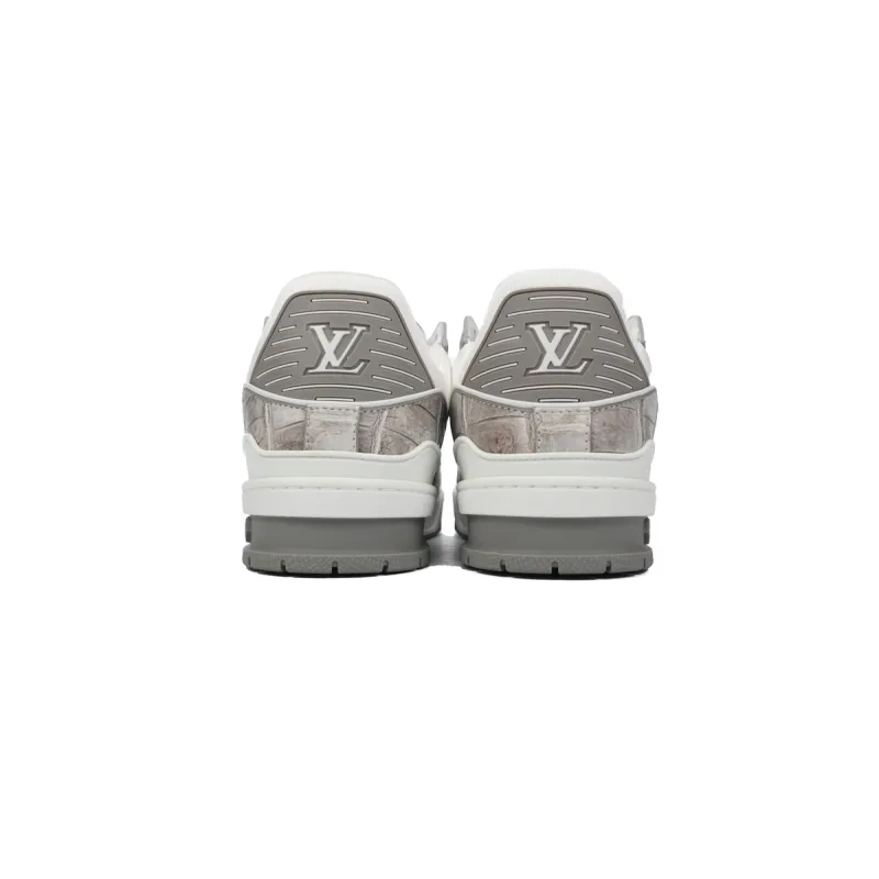 Louis Vuitton Trainer Sneaker Alligator Leather White Gray