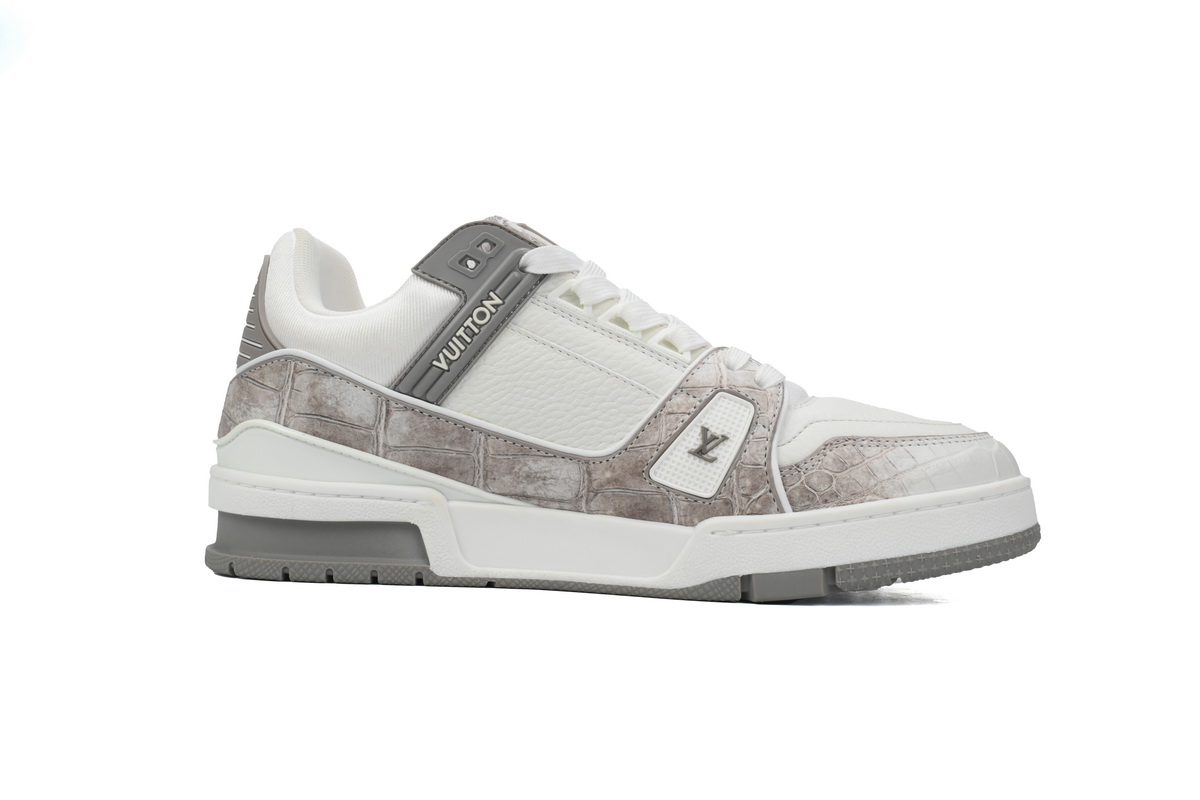Louis Vuitton Trainer Sneaker Alligator Leather White Gray