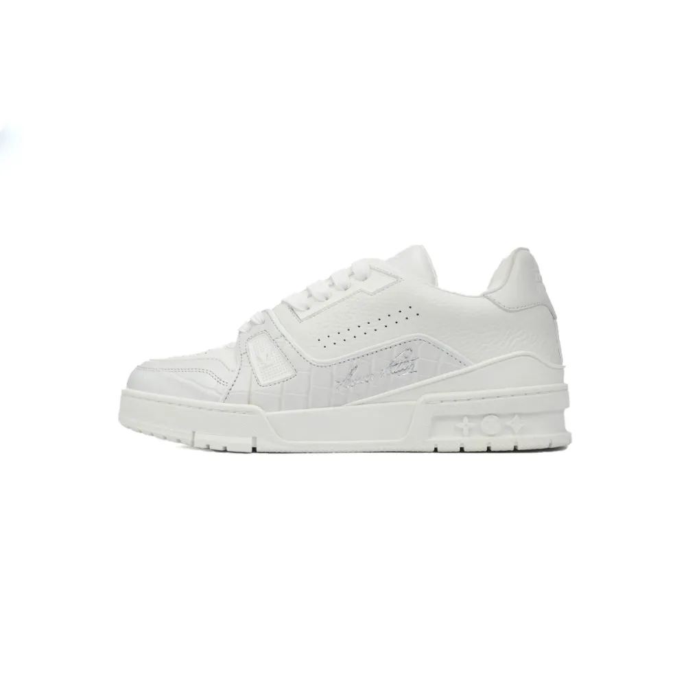 Louis Vuitton Trainer Sneaker Half Alligator Leather White