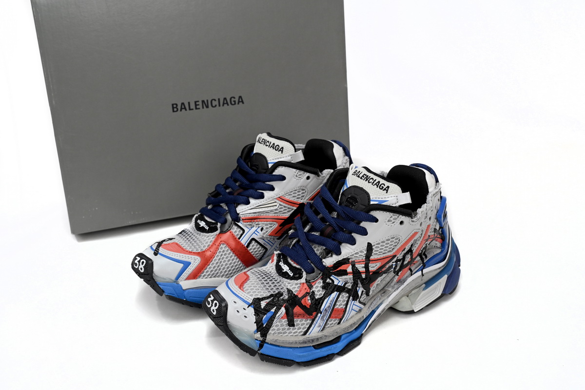 Balenciaga Runner White And Blue Printing 677402 W3RB6 1264