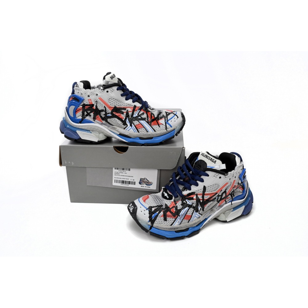 Balenciaga Runner White And Blue Printing 677402 W3RB6 1264