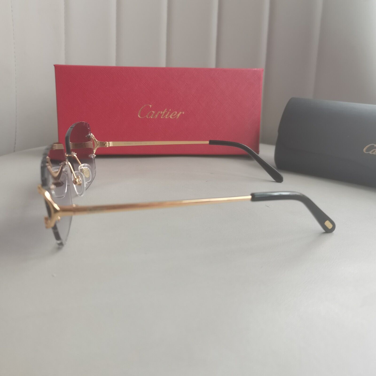 Cartier rimless Diamond cut sunglasses glasses BIG C decor Piccadilly CT0092O