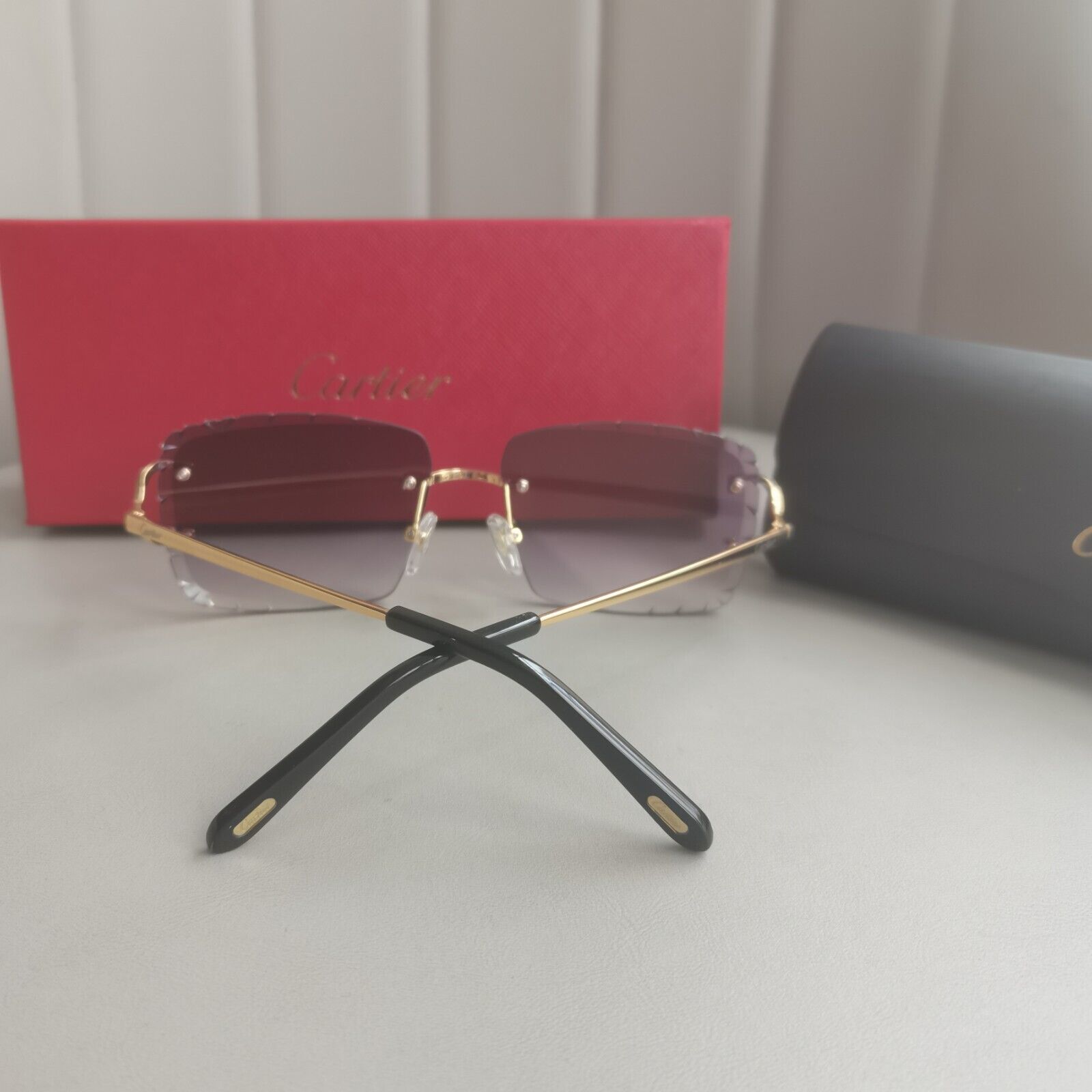 Cartier rimless Diamond cut sunglasses glasses BIG C decor Piccadilly CT0092O