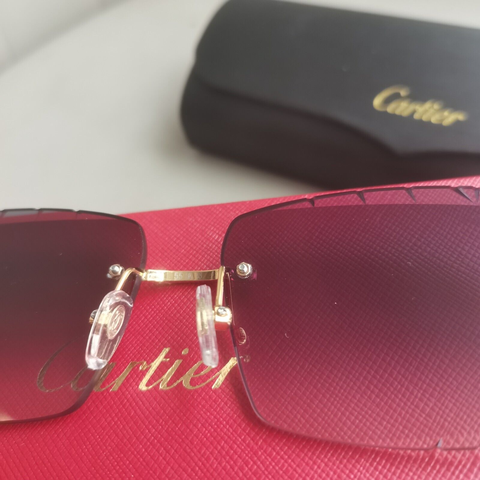 Cartier rimless Diamond cut sunglasses glasses BIG C decor Piccadilly CT0092O