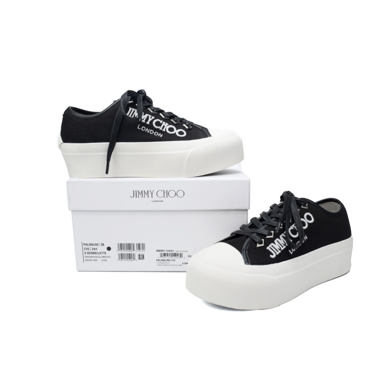 Jimmy Choo Palma Maxi Black and Latte Canvas Platform Trainers (Women) PALMAMAXIFCYE