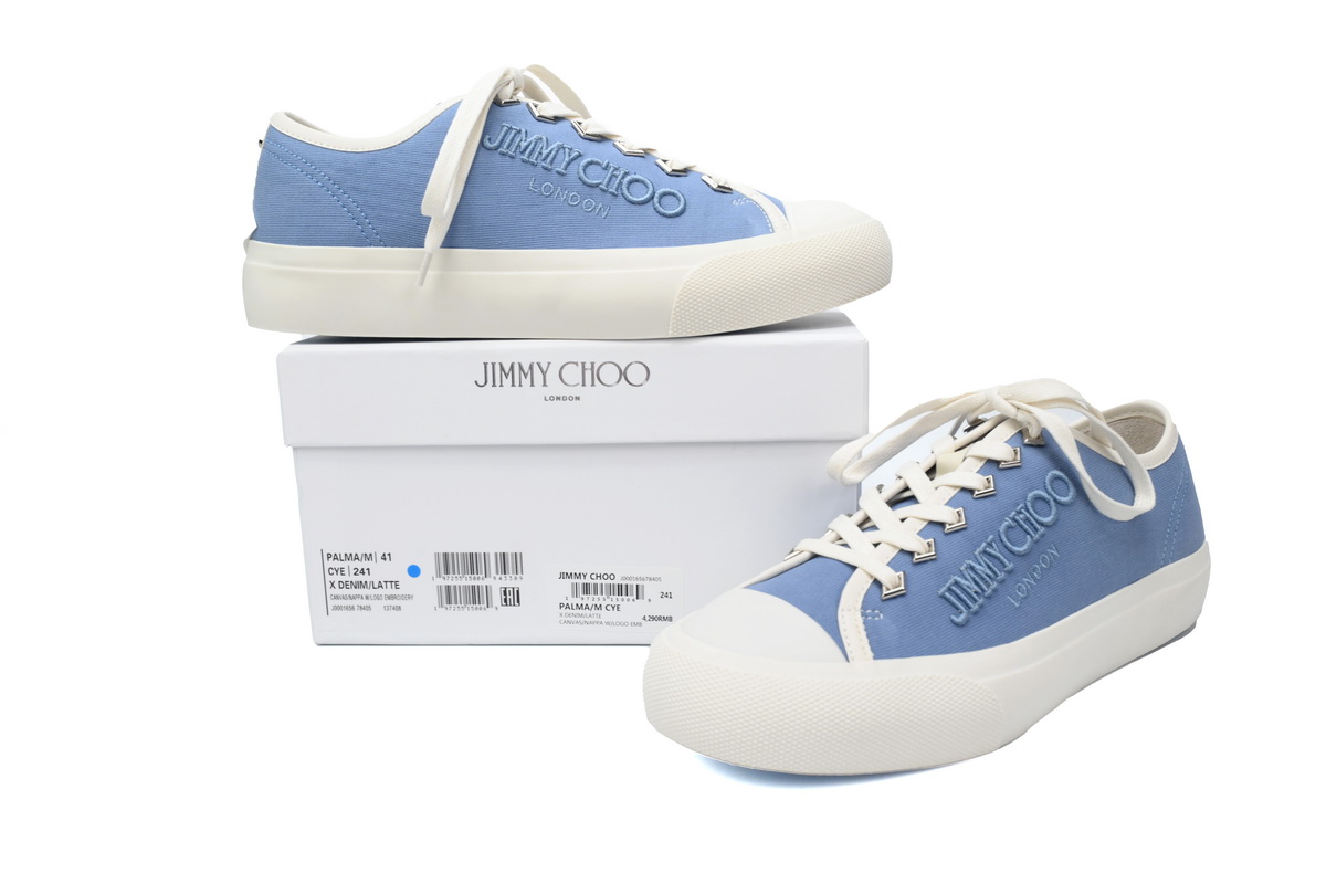 Jimmy Choo Palma Maxi Blue Canvas Platform Trainers PALMAMAXIFCYE043621