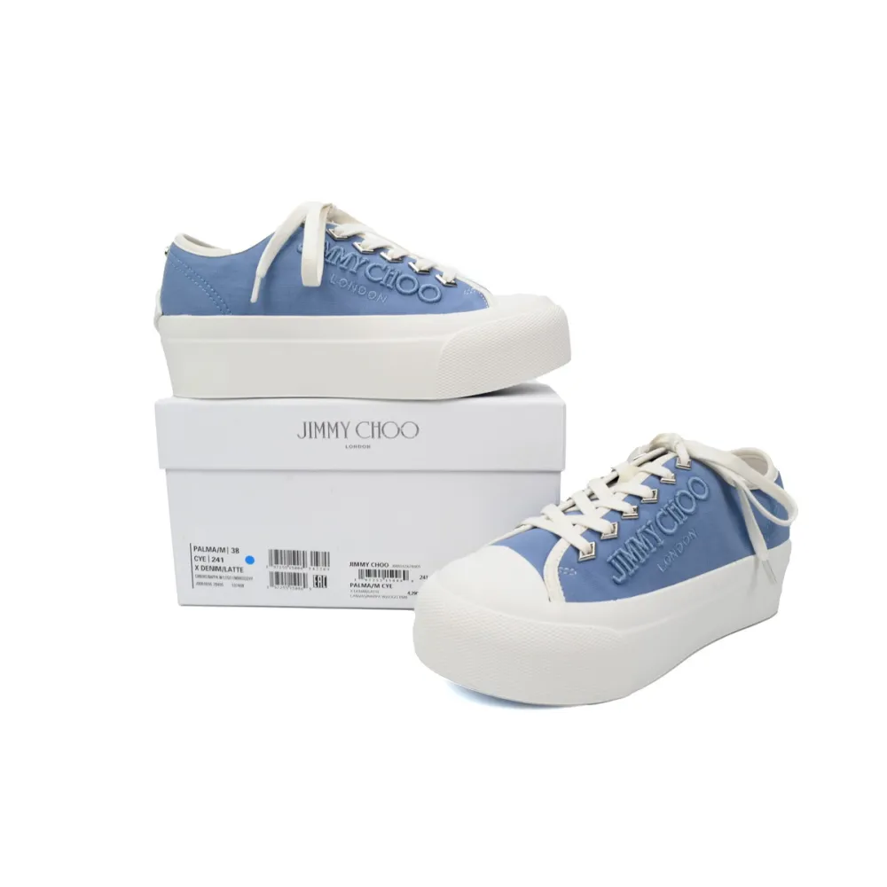 jimmy choo palma maxi blue canvas platform trainers women