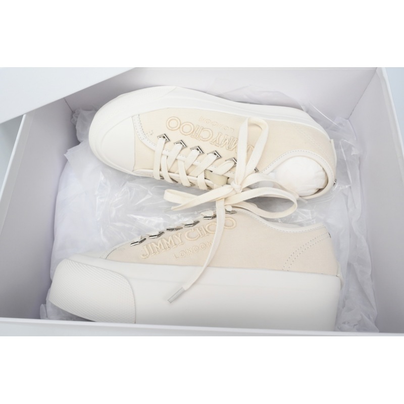 Jimmy Choo Palma Maxi White Canvas Platform Trainers (Women) PALMAFCYE