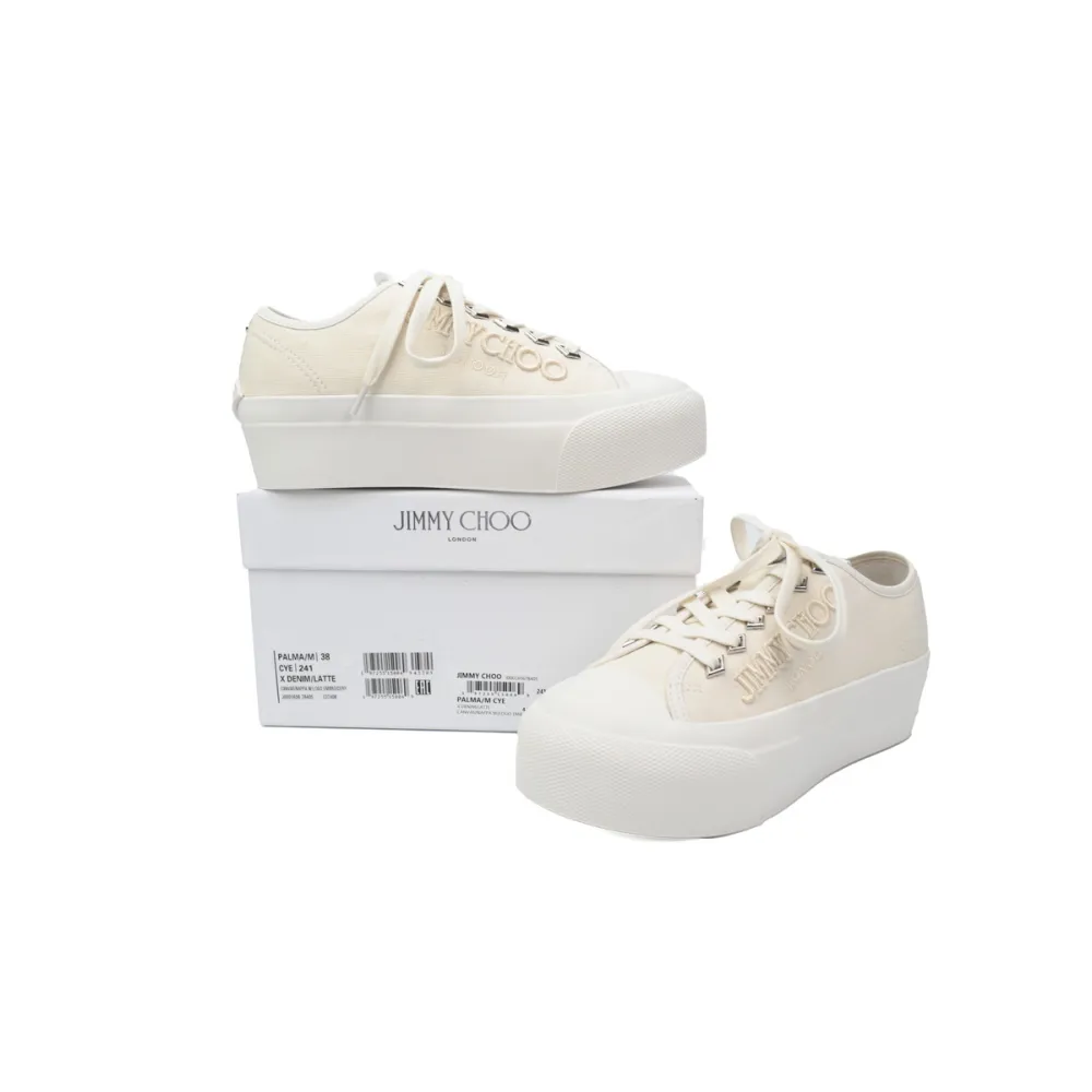 jimmy choo palma maxi white canvas platform trainers (women) palmafcye