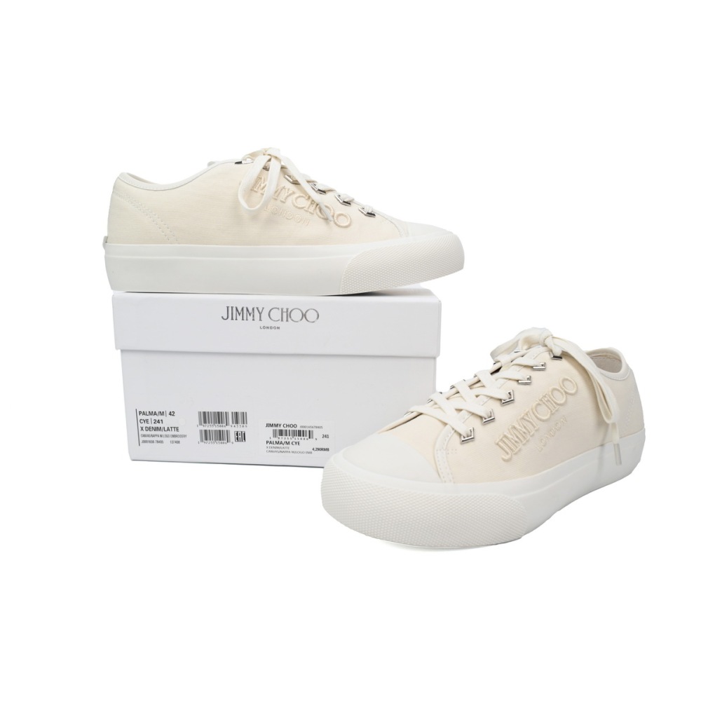 Jimmy Choo Palma Maxi White Canvas Platform Trainers PALMAMAXIFCYE