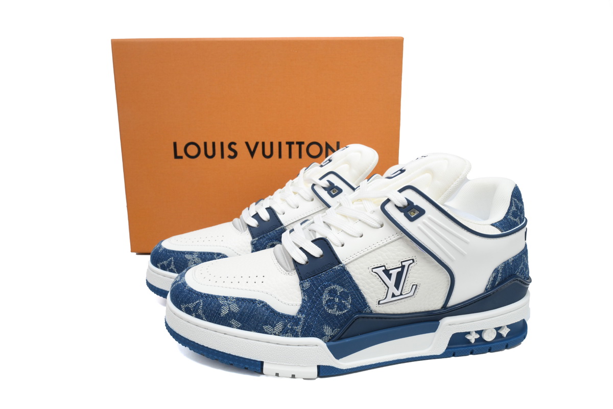 Louis Vuitton LV Trainer Sneaker White Blue Denim CKXD24071802