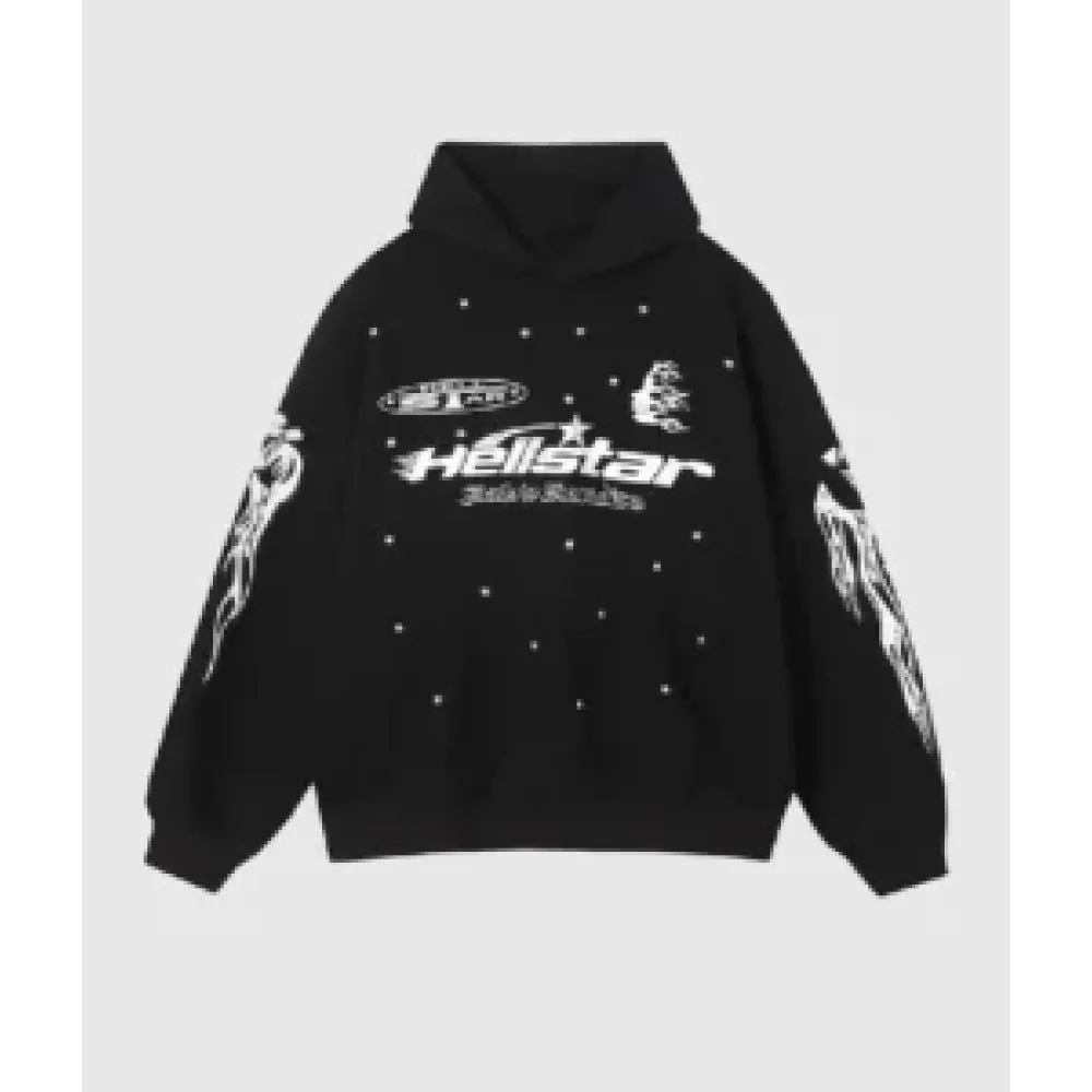 hellstar racer hooded vintage black hoodie