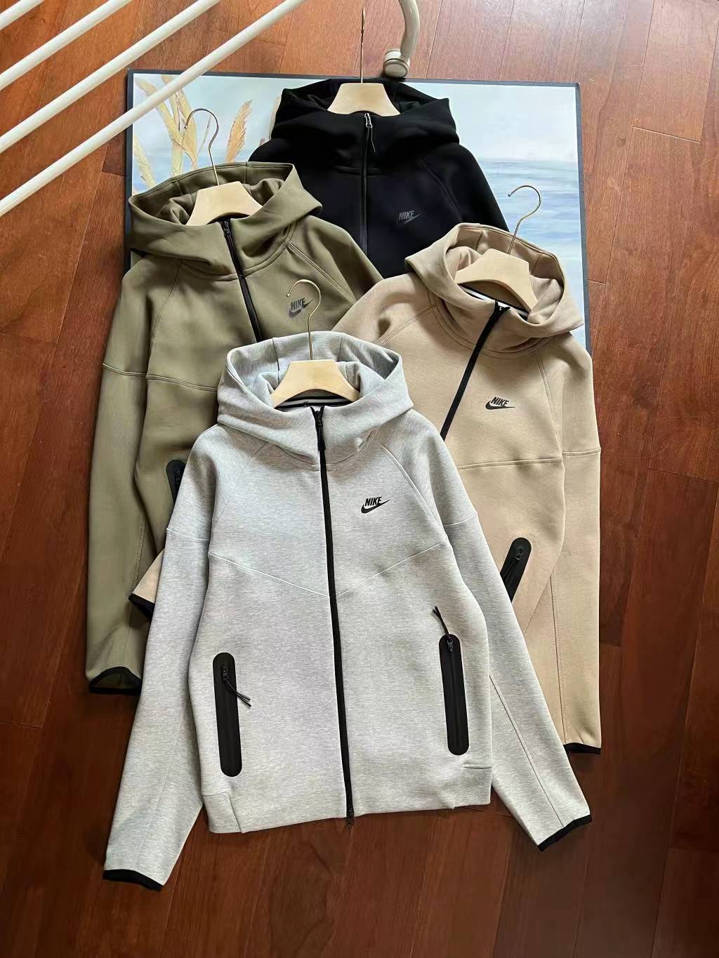 Nike Sportswear Tech Fleece Hoodie & Joggers Pant Set Black/Grey/Army Green/Khaki YZ FB7922 8002