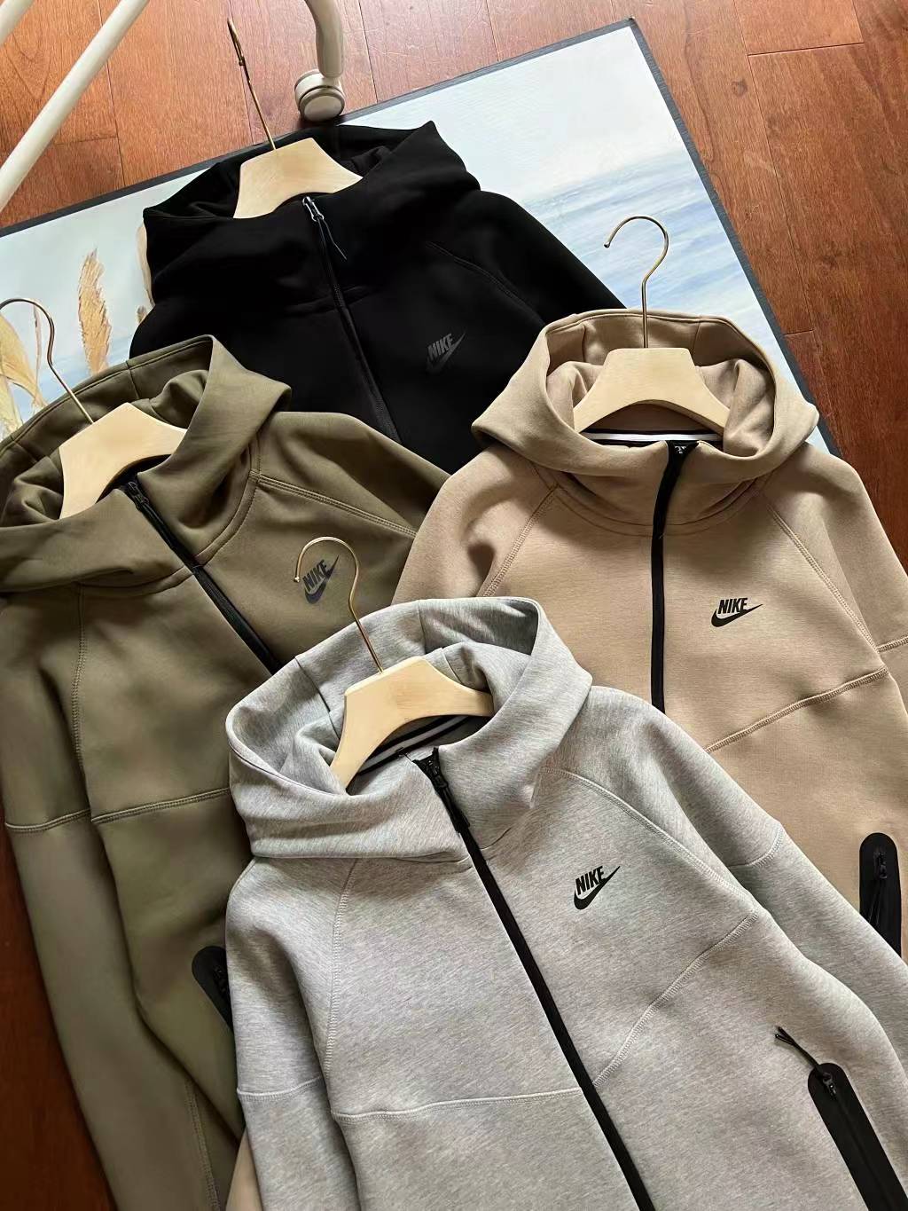 Nike Sportswear Tech Fleece Hoodie & Joggers Pant Set Black/Grey/Army Green/Khaki YZ FB7922 8002