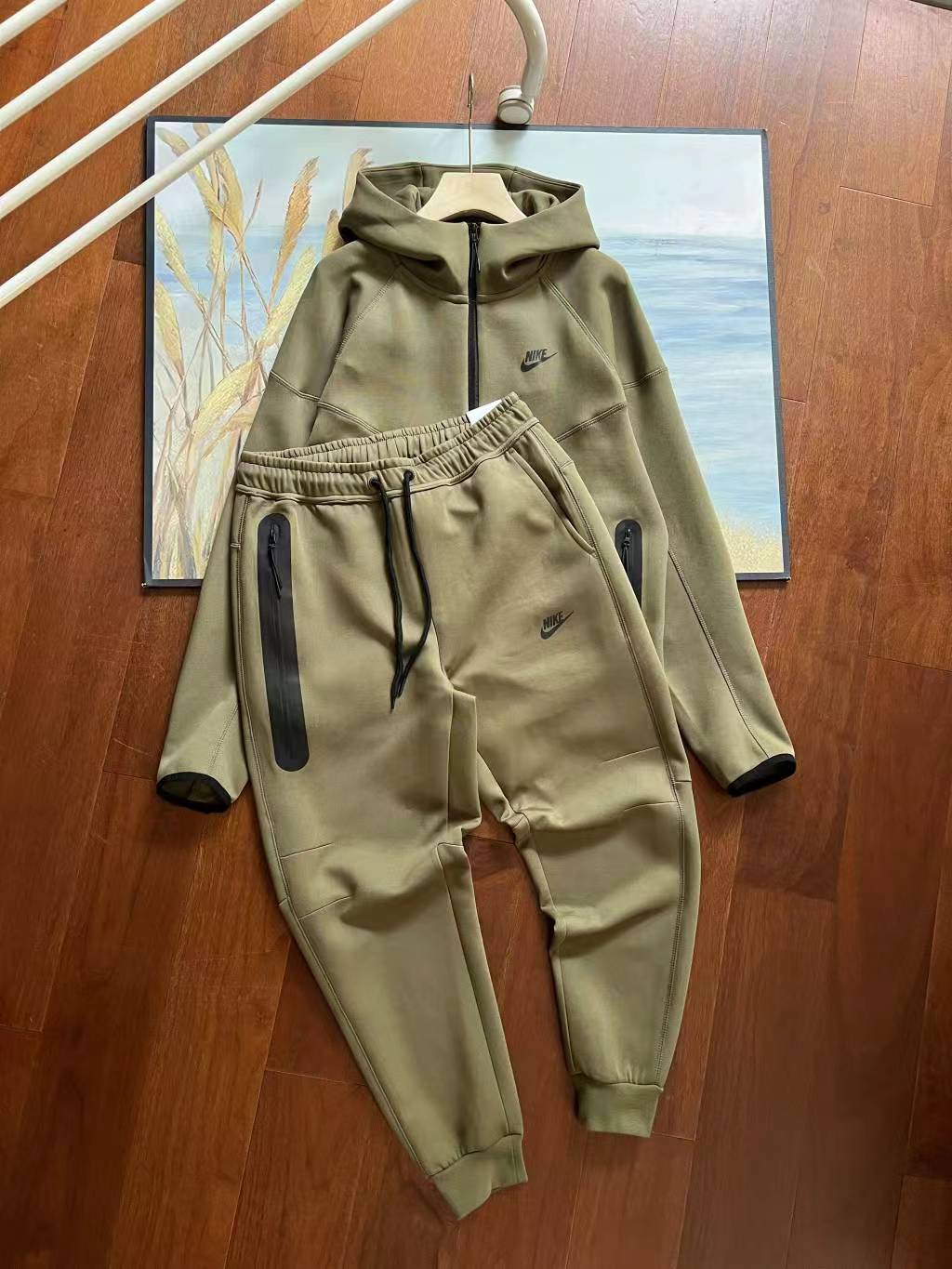 Nike Sportswear Tech Fleece Hoodie & Joggers Pant Set Black/Grey/Army Green/Khaki YZ FB7922 8002