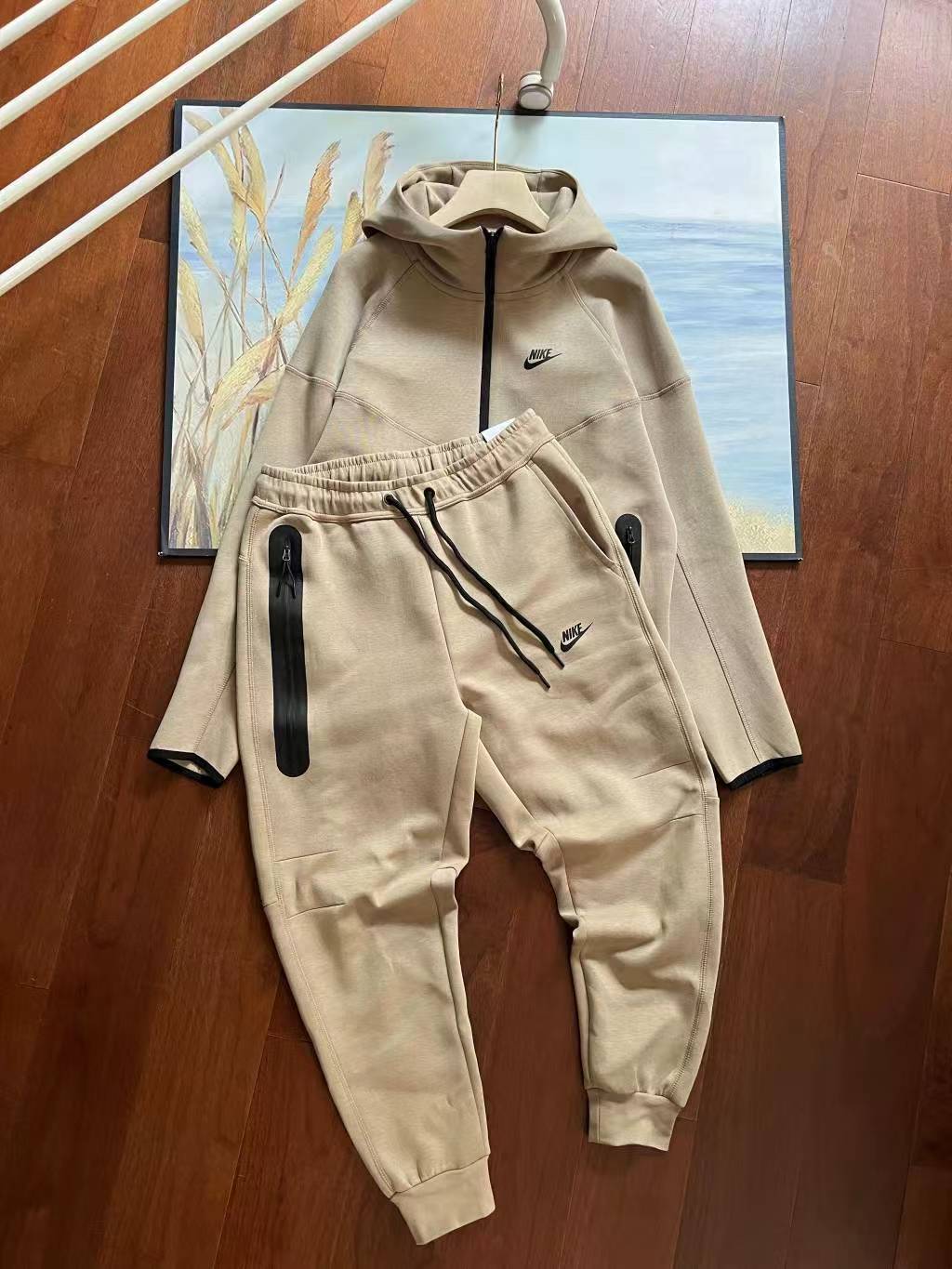 Nike Sportswear Tech Fleece Hoodie & Joggers Pant Set Black/Grey/Army Green/Khaki YZ FB7922 8002