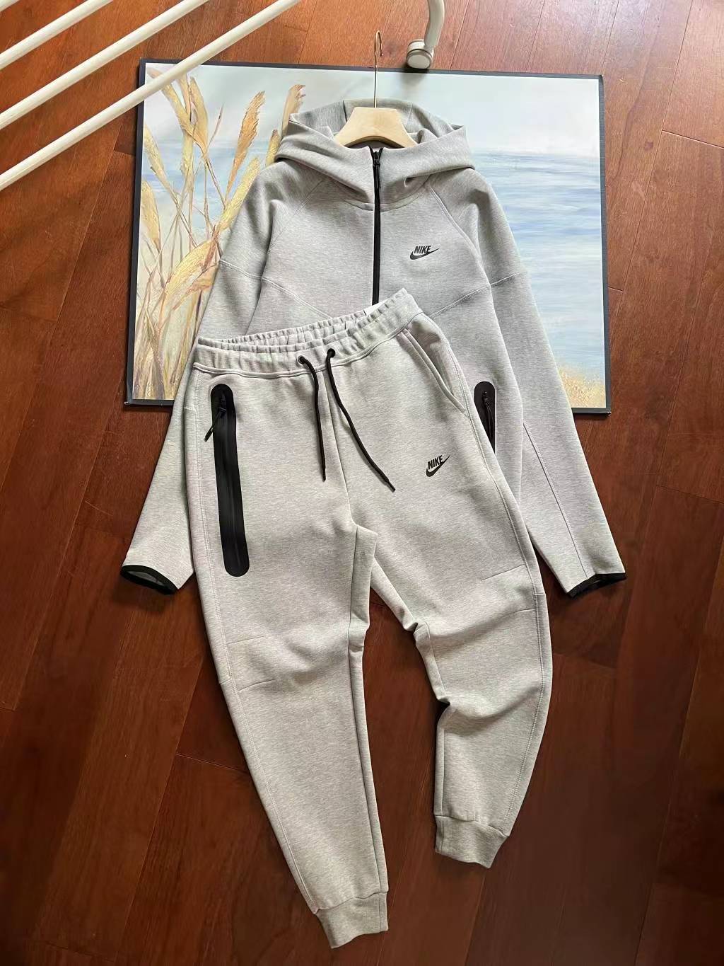 Nike Sportswear Tech Fleece Hoodie & Joggers Pant Set Black/Grey/Army Green/Khaki YZ FB7922 8002