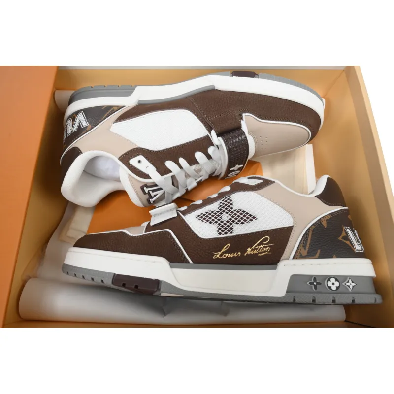 Louis Vuitton LV Trainer Sneaker Moka Brown Monogram Flower 1ACD7K CK240729