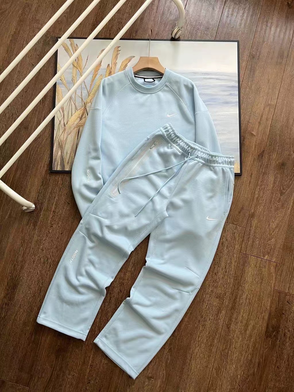 Nike x NOCTA Drake Tech Fleece Crew Sweatshirt & Joggers Set Black/Blue/Stadium Green YZ 240822