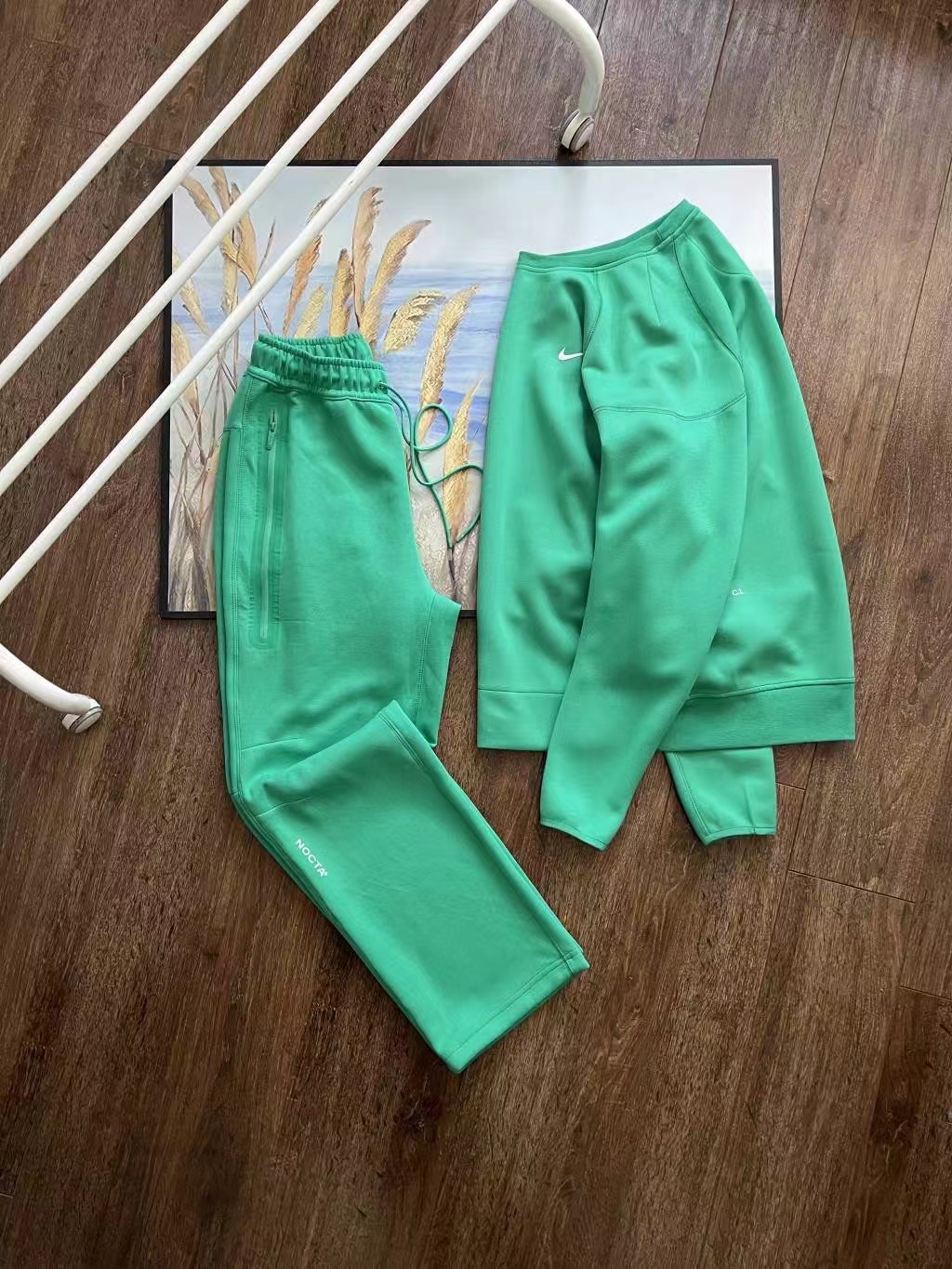 Nike x NOCTA Drake Tech Fleece Crew Sweatshirt & Joggers Set Black/Blue/Stadium Green YZ 240822