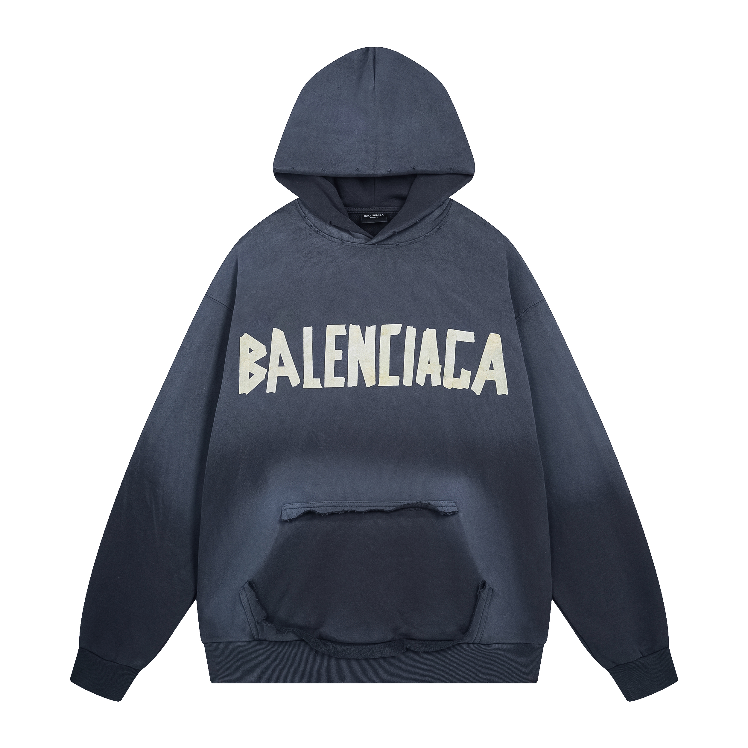 Balenciaga Tape Type Ripped Pocket Hoodie Oversized Black/Blue/Black Blue YZ 0400018953488