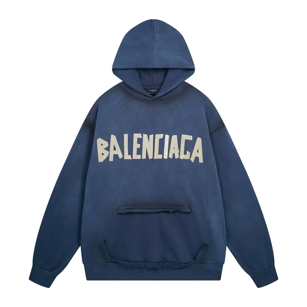Balenciaga Tape Type Ripped Pocket Hoodie Oversized Black/Blue/Black Blue YZ 0400018953488