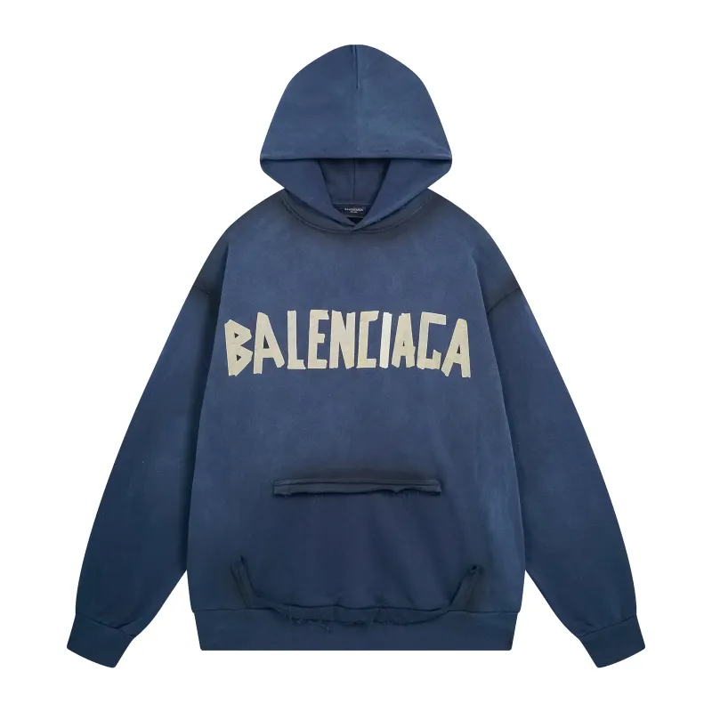 Balenciaga Tape Type Ripped Pocket Hoodie Oversized Black/Blue/Black Blue YZ 0400018953488