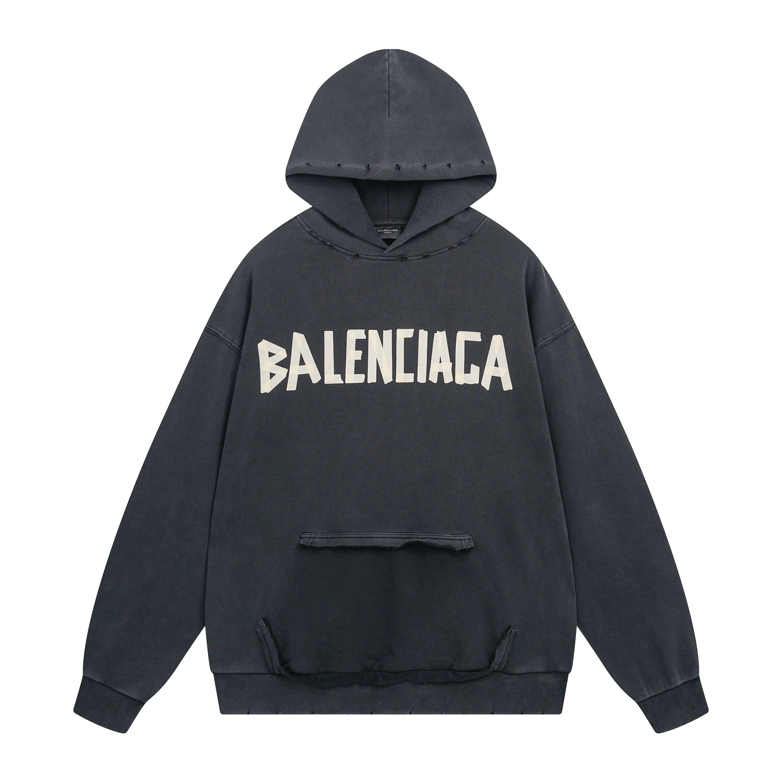 Balenciaga Tape Type Ripped Pocket Hoodie Oversized Black/Blue/Black Blue YZ 0400018953488