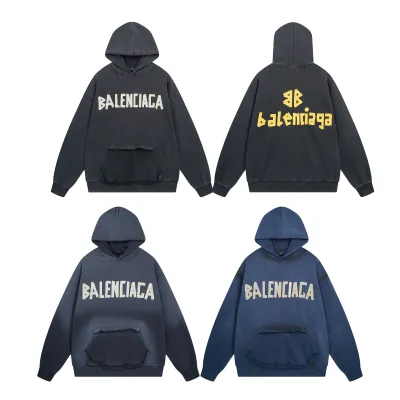 Balenciaga Tape Type Ripped Pocket Hoodie Oversized Black/Blue/Black Blue YZ 0400018953488 01
