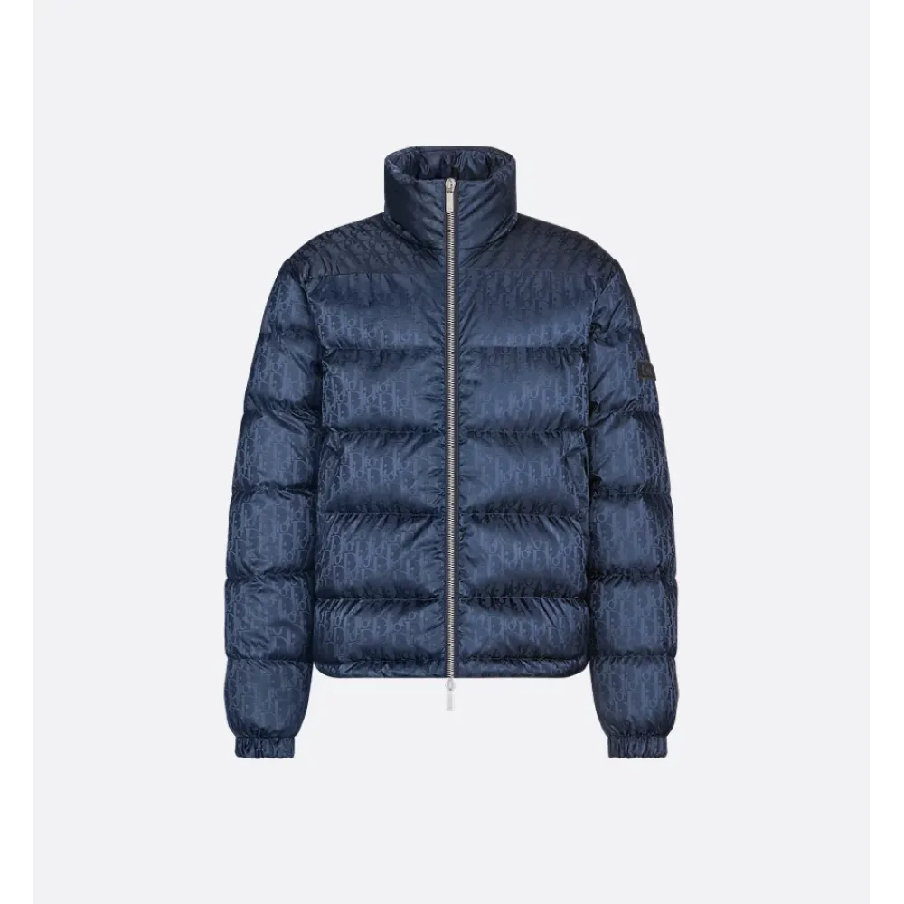 Dior Oblique Down Jacket Navy Blue Technical Jacquard