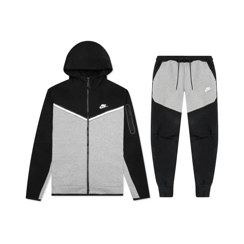 Nike Sportswear Tech Fleece Windrunner Full Zip Hoodie & Joggers Set Black/Dark Grey Heather/White YZ 1005-CU4489