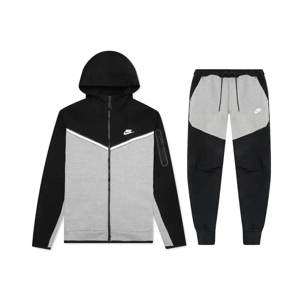 Nike Sportswear Tech Fleece Windrunner Full Zip Hoodie & Joggers Set Black/Dark Grey Heather/White YZ 1005-CU4489