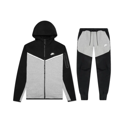 Nike Sportswear Tech Fleece Windrunner Full Zip Hoodie & Joggers Set Black/Dark Grey Heather/White YZ 1005-CU4489 01
