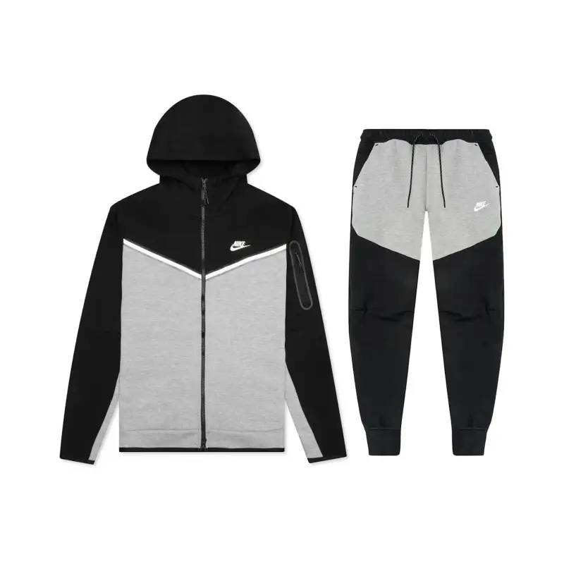 Nike Sportswear Tech Fleece Windrunner Full Zip Hoodie & Joggers Set Black/Dark Grey Heather/White YZ 1005-CU4489