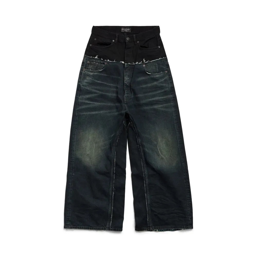 BALENCIAGA Cut-up Baggy Jeans Pants Blac/Blue 805094TRW918700