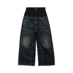 BALENCIAGA Cut-up Baggy Jeans Pants Blac/Blue 805094TRW918700