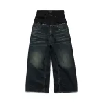 BALENCIAGA Cut-up Baggy Jeans Pants Blac/Blue 805094TRW918700