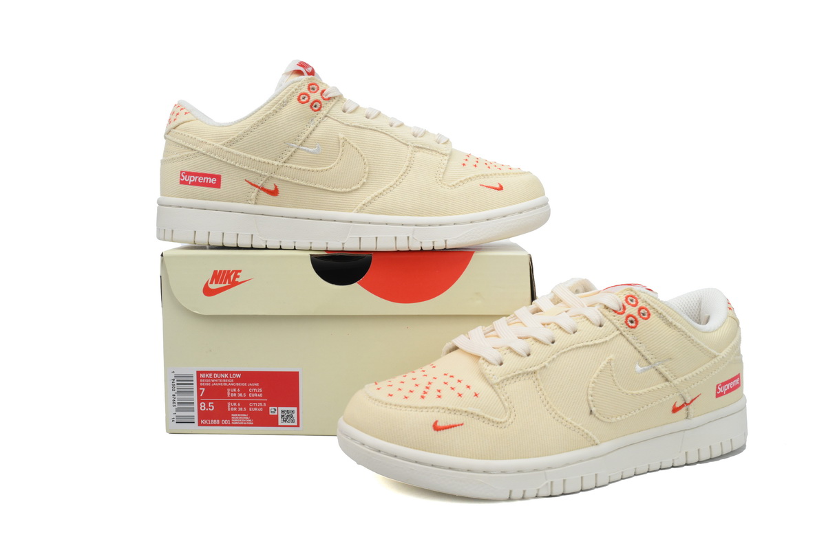Ljr Batch Nike Dunk Low x  Supreme Beige Custom KK1888-001