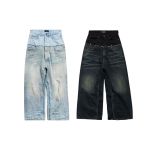 BALENCIAGA Cut-up Baggy Jeans Pants Blac/Blue 805094TRW918700