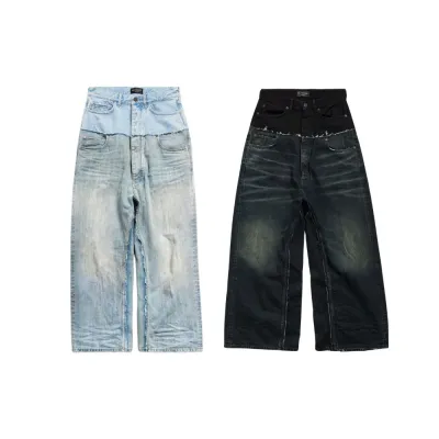 BALENCIAGA Cut-up Baggy Jeans Pants Blac/Blue 805094TRW918700 01