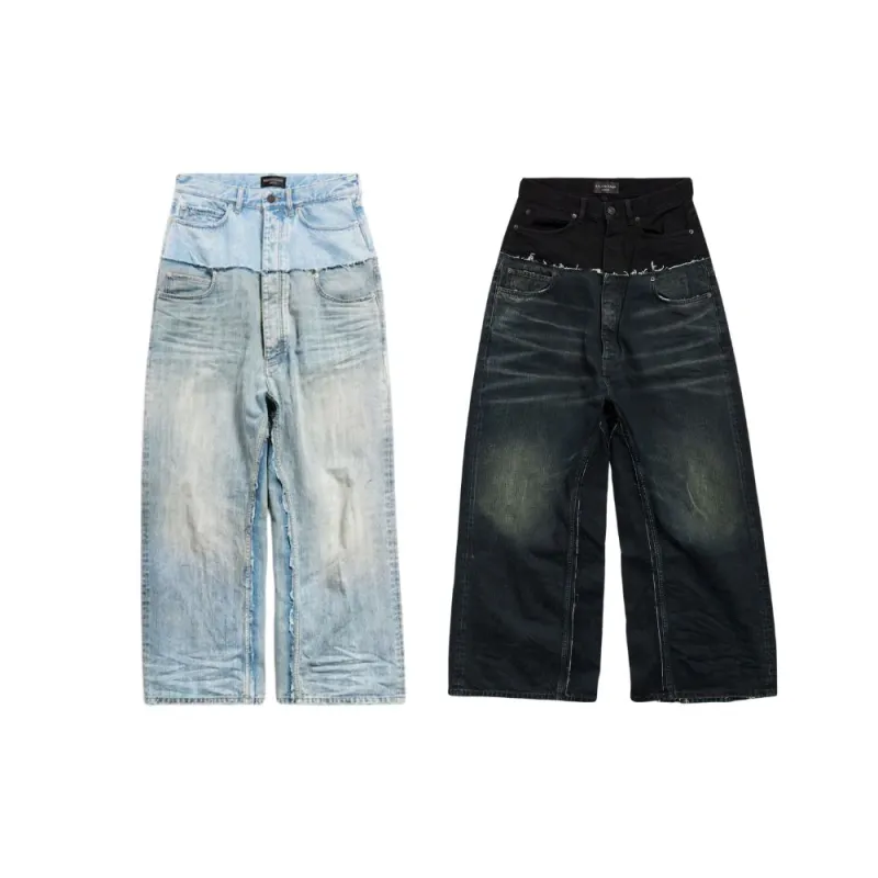 BALENCIAGA Cut-up Baggy Jeans Pants Blac/Blue 805094TRW918700