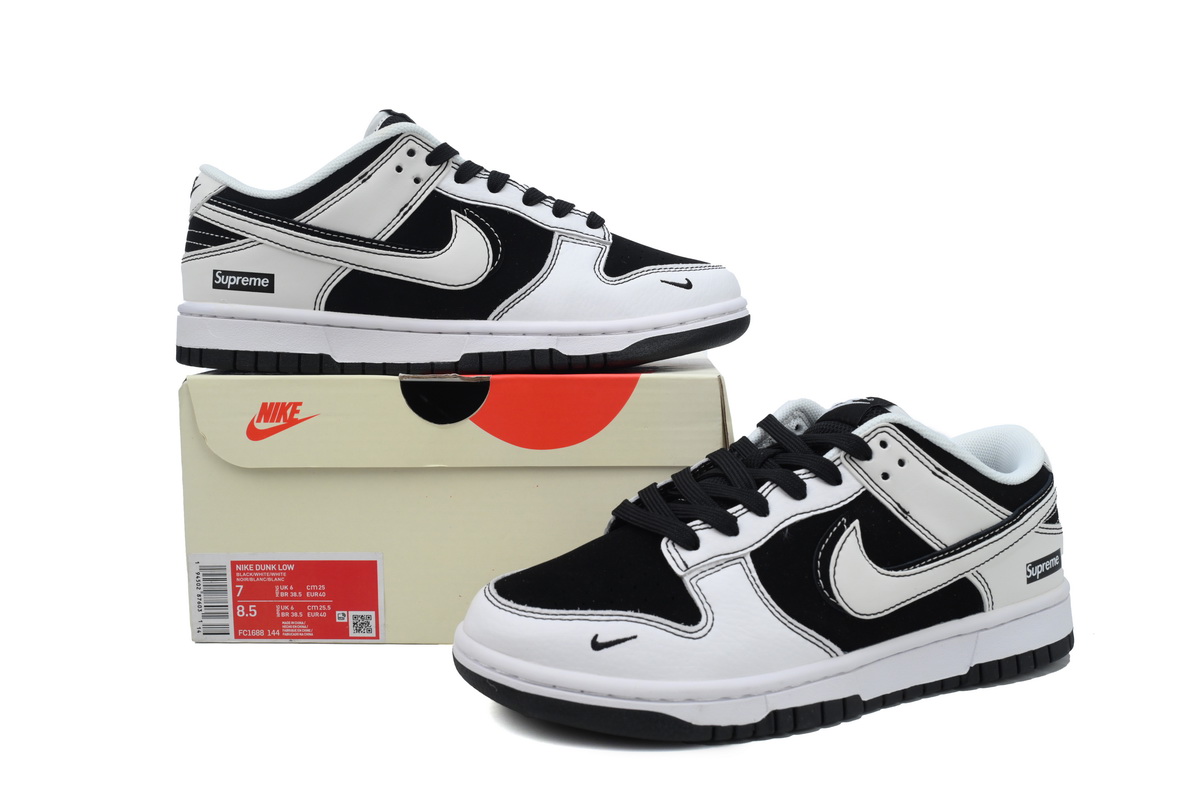 LJR Batch Nike Dunk Low x Supreme Black And White Double Hook Custom FC1688-144