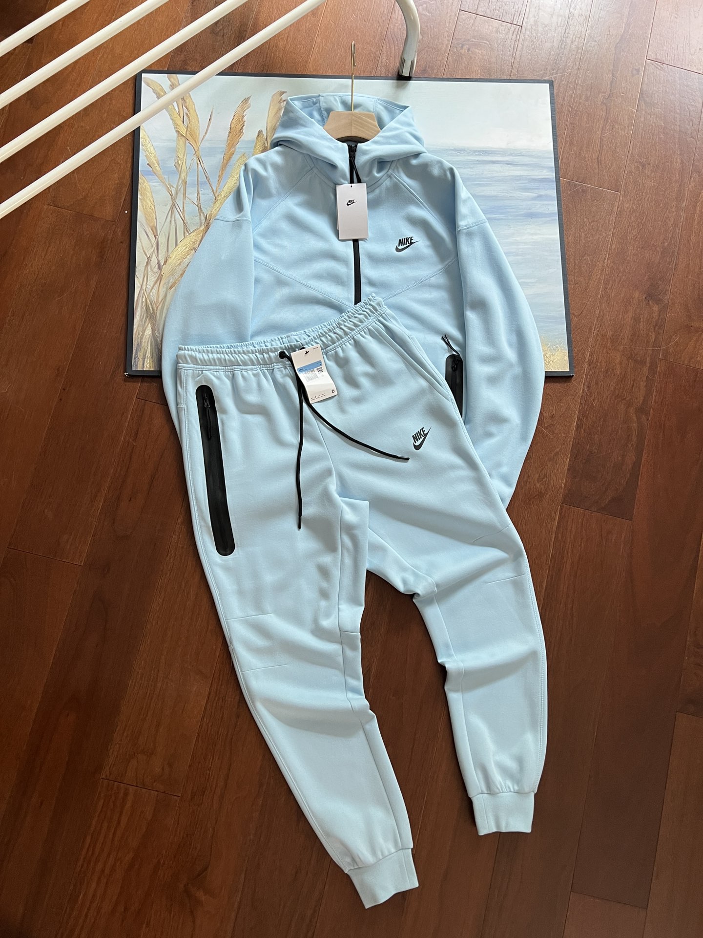 Nike Sportswear Tech Fleece Windrunner Hoodie & Joggers Pant Set Blue YZ FB7922 FB8002