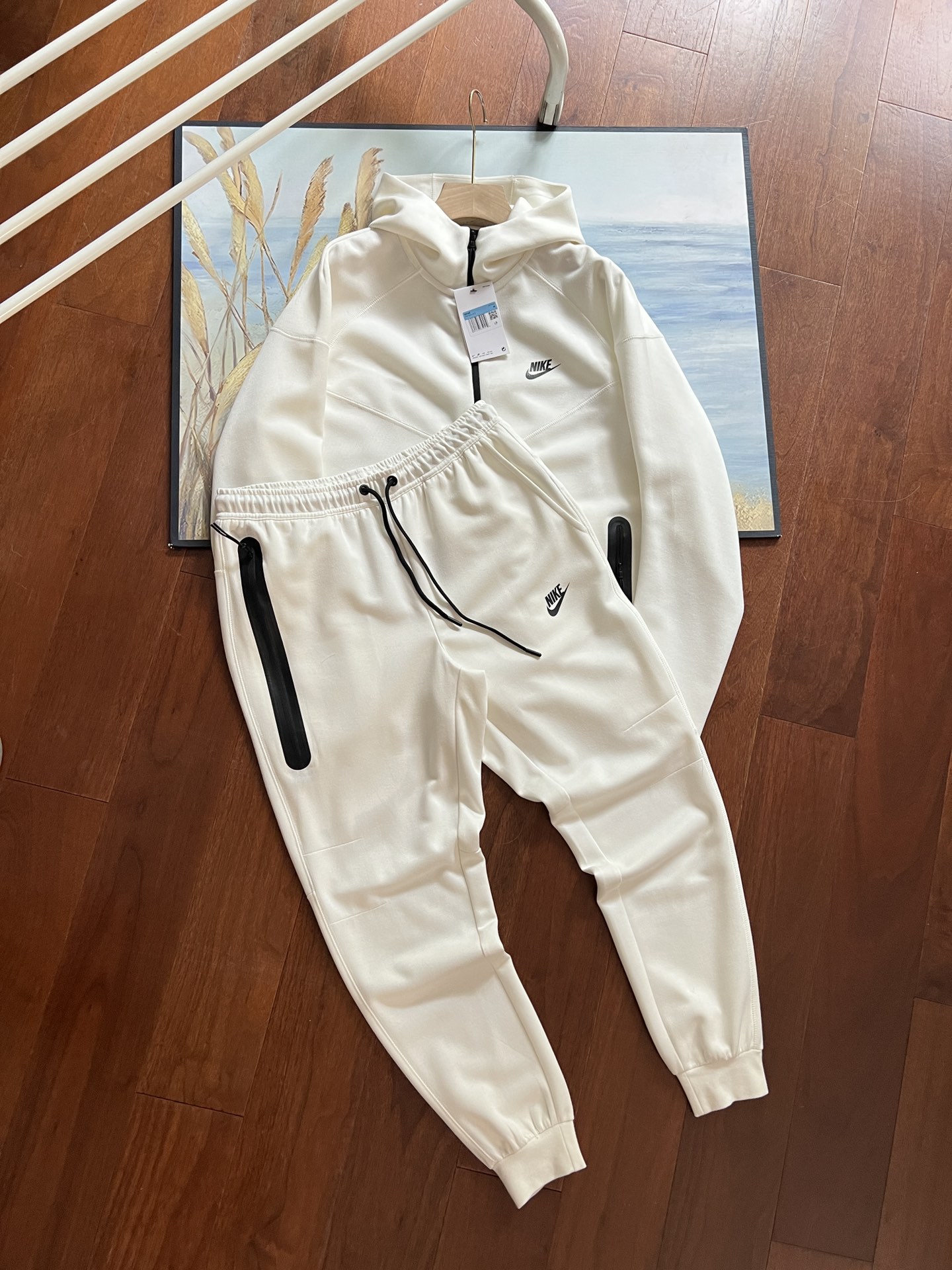 Nike Sportswear Tech Fleece Windrunner Hoodie & Joggers Pant Set White YZ FB7922 FB8002