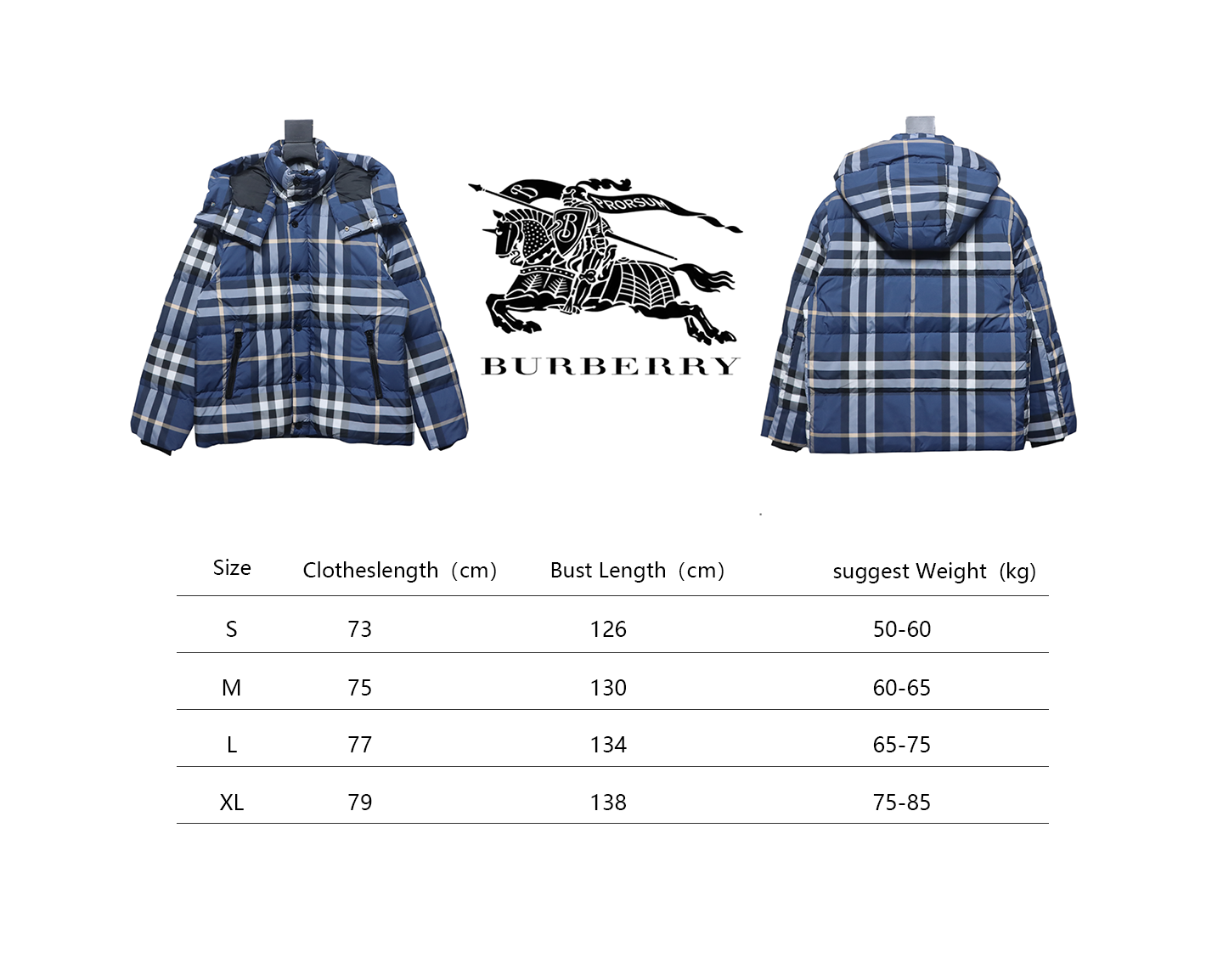 Burberry Check Down Jacket Blue CK 520698670