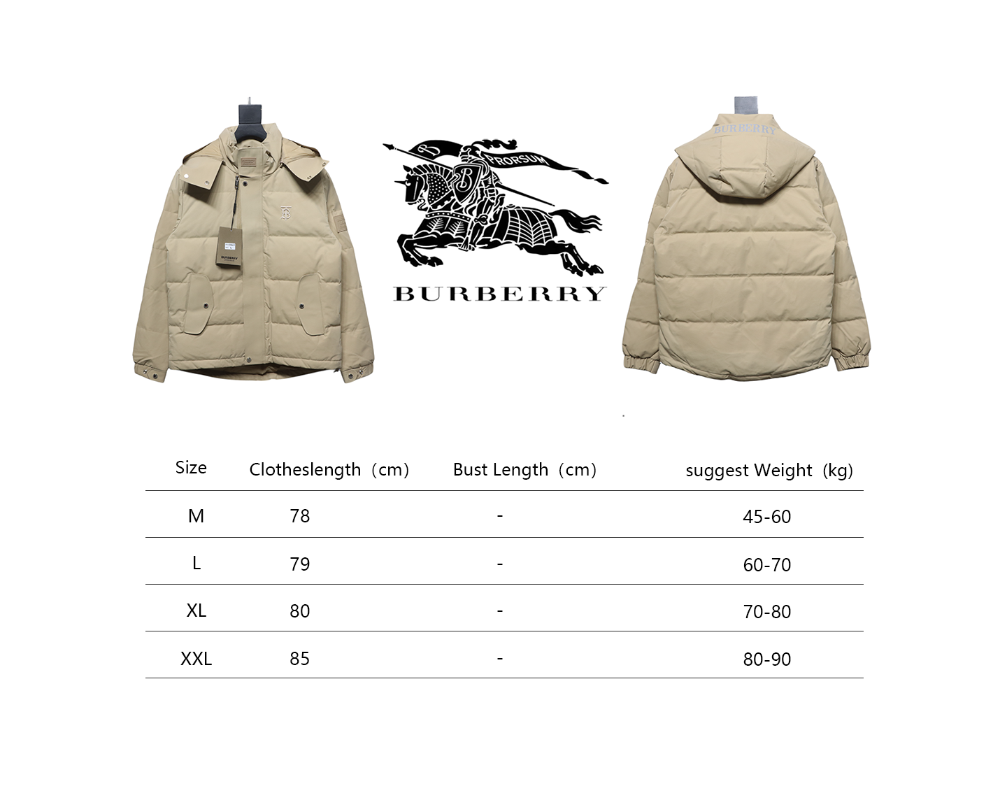 Burberry Embroidered Small Logo Stand Collar Hooded Down Jacket Beige CK22Fw WR6202024050