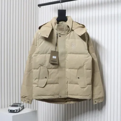 Burberry Embroidered Small Logo Stand Collar Hooded Down Jacket Beige CK22Fw WR6202024050 01