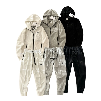 Nike Sportswear Women's Tech Fleece Windrunner Full-Zip Hoodie & Joggers Sweatpants Set Black/Grey/White YZ FB83397 FB8331 01