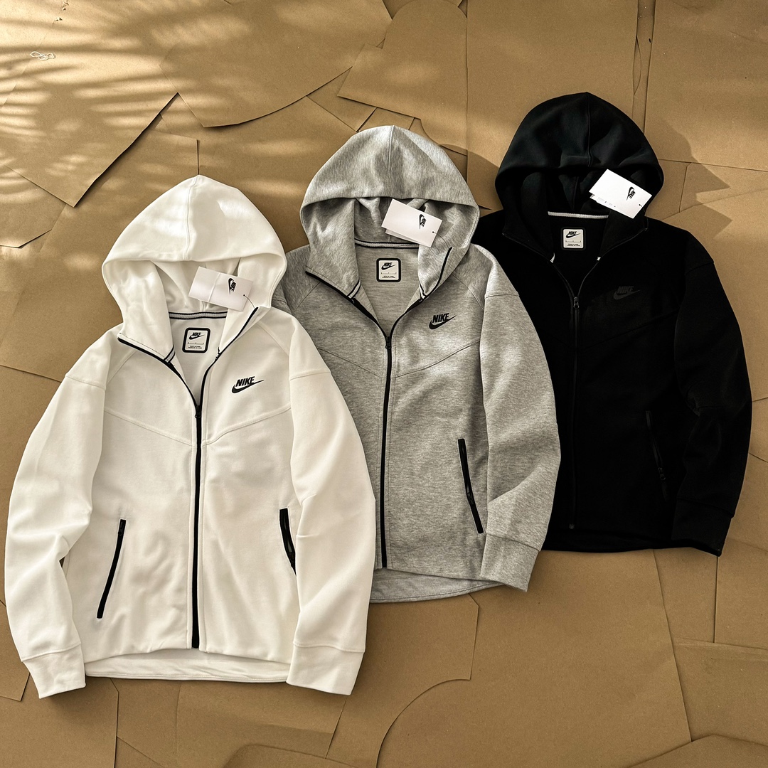 Nike Sportswear Women's Tech Fleece Windrunner Full-Zip Hoodie & Joggers Sweatpants Set Black/Grey/White YZ FB83397 FB8331