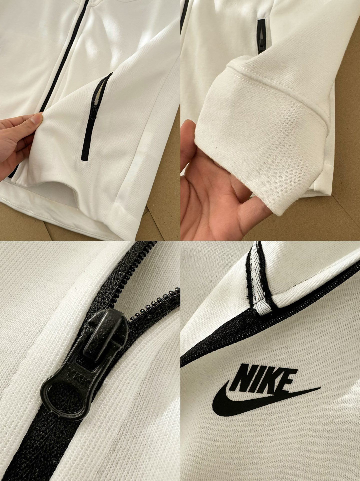 Nike Sportswear Women's Tech Fleece Windrunner Full-Zip Hoodie & Joggers Sweatpants Set Black/Grey/White YZ FB83397 FB8331